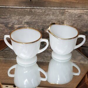 Fire King Milk Glass Swirl Cream & Sugar Bowl Set